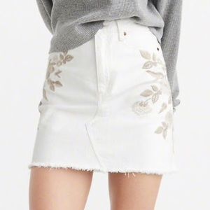 Abercrombie & Fitch Floral Embroidered Jean Skirt